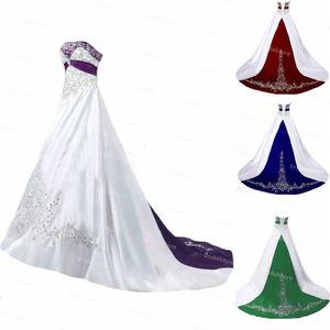 Civil Gothique Blanc Violet Robe De Mariée Avec Broderie Vintage Plus La Taille Satin Pays Boho Robe De Mariée Vert Rouge Noir Robe d283k