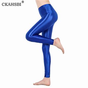 CKAHSBI Spandex negro blanco mujer satén brillante Leggings neón brillante cintura alta estiramiento entrenamiento Fitness medias Fitness pantalones H1221