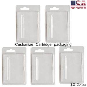 Emballage Clam Shell USA Stock 0,8 ml 1,0 ml Emballage de cartouche de vape Taille 116X75mm Emballages d'atomiseur à clapet en plastique transparent Personnaliser les inserts de carte
