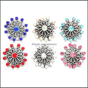 Cierres Ganchos Hallazgos de joyería Componentes Nueva flor de diamantes de imitación Botón a presión Ajuste Pulsera de metal Relojes Ginger Snaps Entrega 2021 3Twp