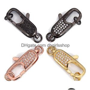 Ganchos de broches Riversr Cz Micro Paver Accesorios de broche de langosta Blanca Pistola amarilla Tipo de bloqueo negro Tipo de circón Copper Diy Jewe DH2GK