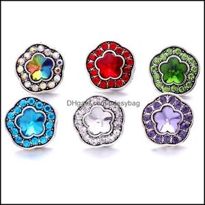 Broches Ganchos Venta al por mayor de moda Crystal Rhinestone Snap Buttons Broche 18Mm Metal Decorativo Colorf Zircon Button Charms para Bdesybag Dhwu2