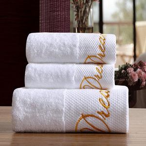 Classique 5 étoiles el broderie blanc serviette de bain ensemble 100% coton grande serviette de plage marque absorbant séchage rapide salle de bain
