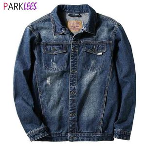 Classic 7XL Denim Jacket Coat Hombres Casual Lavado Algodón Jeans Chaquetas Mens Brand Turn Down Collar Jaqueta Jeans Masculina 210522