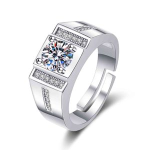 Bague carrée de mariage en diamant classique en argent sterling 925 pour homme