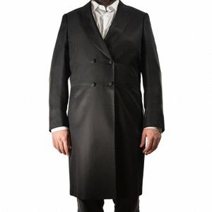 Classique Noir Solide Hommes Costumes Élégant Peak Revers Double Boutonnage Lg Blazer Ensemble Fi Smart Casual Mariage Tailcoat 2 Pièces y3rt #