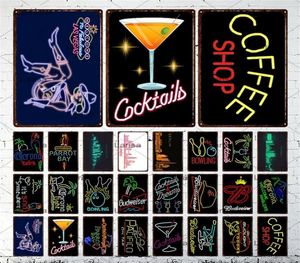 Classique Cocktail métal peinture café Vintage coloré néon plaques en métal café Pub Club maison décoration murale signes en étain rétro Plaqu4975115