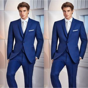 Esmoquin de novio de diseño clásico Un botón de solapa de pico Los padrinos de boda usan trajes de boda personalizados Excelentes trajes de hombre (chaqueta + pantalones + chaleco + corbata)