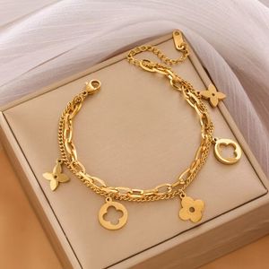 Bracelets doubles classiques de luxe de créateur Colver, bijoux à quatre feuilles, chaînes plaquées or 18 carats, fleurs en métal, breloque pour robe de soirée, cadeau de noël pour filles, 5A