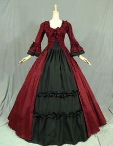 Robe de soirée gothique victorienne classique, rétro, col carré, manches longues, rouge et noir, mascarade, robes de bal sur scène, Costume