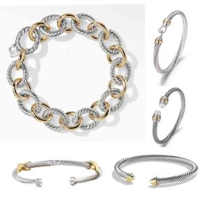 Pulseras de lujo clásicas Brazaletes de diseño trenzados Chapado en oro de 18 quilates Cuerda de alambre de plata Joyería de moda para mujer Pulseras con dijes abiertas simples Regalo de boda para fiesta 5 mm 4 mm