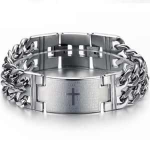 Bracelet homme classique Bracelet en acier titane de haute qualité or argent noir espagnol Bible prière du Seigneur Bracelet croix