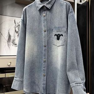 Chemise classique pour hommes mode logo brodé poche à revers manteau en denim blouses de créateur chemise décontractée à manches longues hommes femmes cardigan chemises