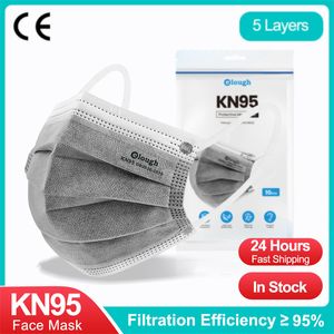Elough Masks charbon actif jetable KN95 masque de protection à cinq couches anti-poussière respirant et anti-armure 10 pièces