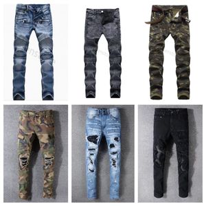 Clásico bordado impreso miri diseñador para hombre jeans motocicleta agujero lujo azul denim moda masculina ropa de calle hombres diseñador pantalones al por mayor Am Men's Distressed jean