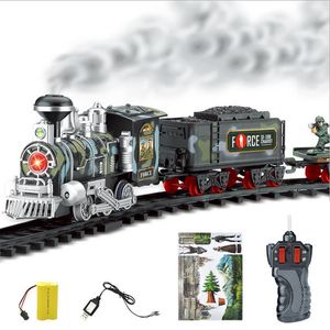 Ensemble de Train Rc classique avec fumée réaliste sons lumière télécommande chemin de fer voiture cadeau de noël pour enfants jouet