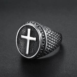 Classic Religion Cross 14k Gold Ring Punk Jesus Christian Ring Mens Bump Lace Pattern Bijoux Gift Dropshipping Store