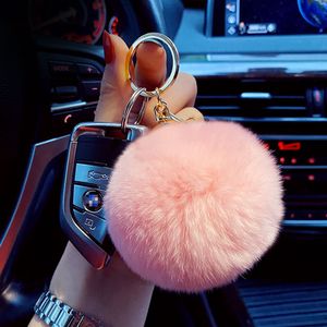 Classique rex boule de poils de lapin porte-clés faveur femme mignon clé de voiture pendentif en peluche cartable pendentifs accessoires porte-clés