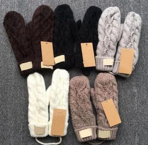 Estilo clásico Desigenr Lana Tejer Tejer Guantes trenzados Moda Mujer Chica Marca Impresión de letras Cinco dedos Mitones Invierno Espesar Mantener caliente Guante de cachemira