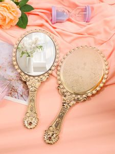 Miroir de maquillage de style classique, miroirs dorés, poignée à main, grande quantité personnalisable, 240325