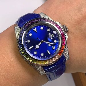 Reloj clásico Color caramelo Diamante Relojes para hombre Mecánico automático 40 mm Bisel de arco iris Reloj de pulsera de moda de negocios Montre De Luxe