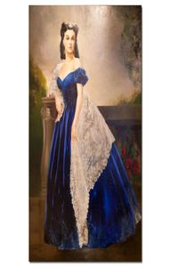 Pintura clásica en lienzo, retrato de Scarlett O Hara con el vestido azul, reproducción al óleo pintada a mano, obra de arte de mujer hermosa 5601084