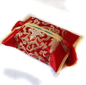 Boîte à mouchoirs à broder classique Poche de voyage en patchwork Boîtes à mouchoirs en satin de soie chinoise Couverture Gland Porte-serviettes de luxe Étui à papier de pompage portable