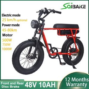 Vélo électrique classique à cadre rouge, batterie au Lithium de 20 pouces, vélo électrique pour adultes, pneus larges 4.0