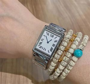 Reloj clásico con correa de acero inoxidable, reloj de pulsera con tanque cuadrado, chapado en oro, color plateado, montre de luxe, accesorios formales distintivos, relojes para mujer elegantes xb09 B23