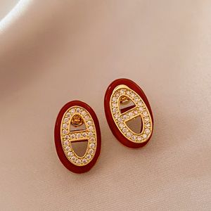 Classiques Lettre de charme Boucles d'oreilles nez de porc avec diamant Designer en acier titane pour femmes Stud Bijoux de luxe Cerceau Fille Or Gros Ne se décolore pas