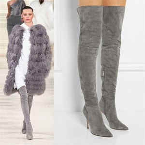 Designer chic femmes cuissardes mode bout pointu talons aiguilles hiver 10 CM pompe chaussures trois couleurs Stretch Lady Boot