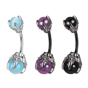 Griffe Nombril Anneaux 14G Acier Chirurgical Nombril Piercing Corps Bijoux Crâne Main Tenant Pierre Barbell