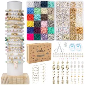 Pulsera de cuentas de arcilla, kit de fabricación de joyas de cuentas de arcilla polimérica de 24 colores con paquete de regalo, kit de accesorios DIY de estilo bohemio