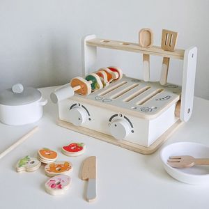 Modélisation de la pâte d'argile en bois Pretend Paly Jeu Simulation Houseplay Portable Kitchenette Hearth BBQ Cuisine Jouet Montessori Educ pour les enfants de 3 à 7 ans 230630