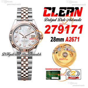 Clean Factory CF 279171 A2671 Automatic Ladies Watch 28 Two Rose Gold Mop Diamond Dial 904L Jubileesteel Bracelet Super Versión para mujeres Puretimewatch 13