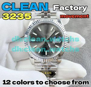 Relojes de reloj de fábrica limpia para hombres 41 mm DateJust Cal 3235 Movimientos mecánicos 904L Bandas de reloj de acero fino Glow-in-the-Dark