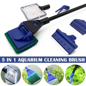 Herramientas de limpieza 5 en 1 para acuario, juego de limpieza de tanque de acuario, rastrillo de grava, rascador de algas, tenedor, esponja, cepillo, limpiador de vidrio