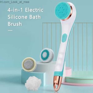 Cepillos de limpieza Cepillo eléctrico Bhower Back Body Shower Esponja Scrub Brush Impermeable Silicona Exfoliante Cepillo de limpieza Accesorios de baño Q231220