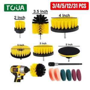 Cleaning Brushes Electric Drill Brush Kit All Purpose Cleaner Auto Tires Cleaning Tools for Tile Bathroom Kitchen Round Plastic Scrubber Brushes 230512