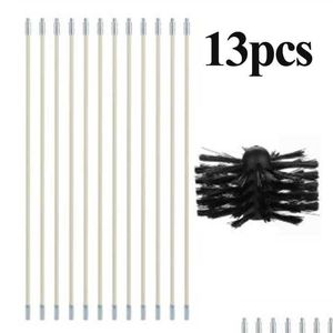 Brosses de nettoyage Brosse en Nylon avec 4/12 pièces, tiges de tuyaux flexibles à Long manche pour cheminée, cheminée, nettoyage des murs intérieurs de la maison, trop Dh7S8