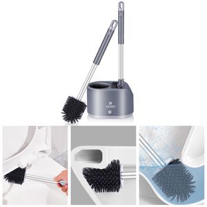 Brosses de nettoyage Tête en silicone souple TPR Brosse de toilette avec support Noir Poignée amovible murale Nettoyeur de salle de bain Accessoires WC durables 230504