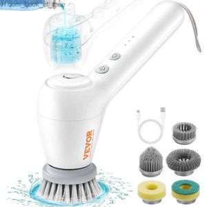 Cepillos de limpieza Spin Scrubber Cepillo de limpieza eléctrico de mano inalámbrico multiusos con 5 cabezales de cepillo reemplazables 360 Power Cleaner Q231220