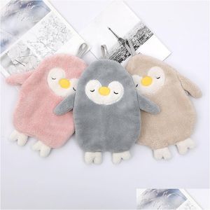 Paños de limpieza Toalla de mano Coral Fleece Pingüino de dibujos animados Paño seco Colgable Suave Toallas convenientes Fuerte Absorbente Durable Cocina T Dhbsl