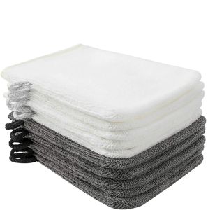 Gants de nettoyage Gants de toilette en microfibre pour le corps Moufles douces pour le visage Chiffon de bain Spa Gants démaquillants réutilisables Gants de style européen 15,2 x 20,3 cm Blanc et gris amdzY