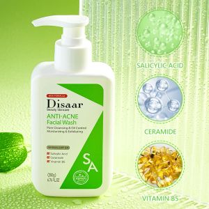 Nettoyants Disaar Antiacne Facerial Wash 200g Salicylic Acid Ceramide Vitamine B5 Essence Face Clean Pores Nettoyage hydratant Exfoliant