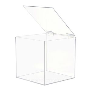 Caja de favor de cubo de acrílico transparente de plexiglás Almacenamiento de plástico Banquete de boda Paquete de regalo Organizador Uso de la oficina en casa 210922