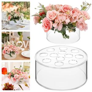 Vase fleuri acrylique transparent circulaire faible fuite rond multifonction décorative 12 trous pour décoration de mariage à la maison 240506