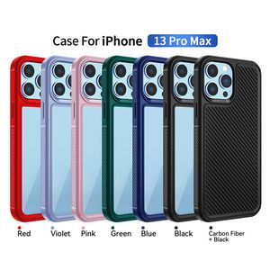 Coques transparentes pour téléphone portable pour iPhone 13Pro Max 12 11 Xs Xr 8Plus Samsung Galaxy S22 Plus en fibre de carbone TPU PC 2 en 1 étui antichoc