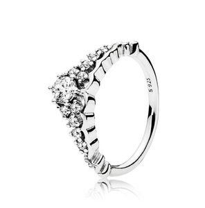 Clear CZ Diamond Fairytale Tiara Ring Caja original para Pan 925 Sterling Silver Crown Women Wedding Set W162