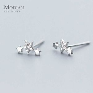 Clear CZ Stars Fashion Stud Pendientes para mujeres 925 Sterling Silver Cute Korean Girls Earings Accesorios Oreilles Jewelry 210707